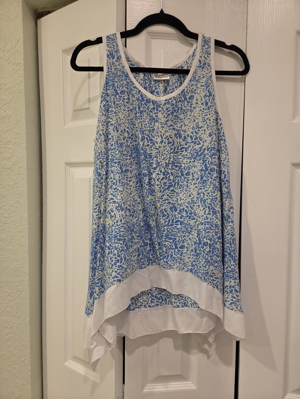 Handmade Original Blue Print Scoop Neck Flowy Tank Top 100% Rayon